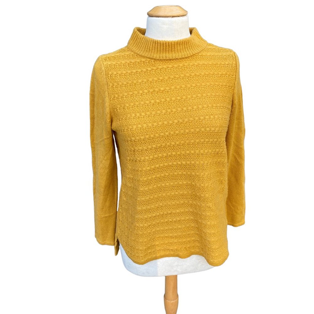 Design History Mustard Yellow Pointelle Mock Neck Sweater Textured Knit Preppy-M